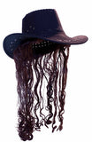 COWBOY HAT W LONG BROWN HAIR  (Sold by the piece)