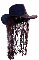 COWBOY HAT W LONG BROWN HAIR  (Sold by the piece)