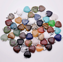 ASSORTED 1 INCH STONE HEART NECKLACE PENDANTS (sold by piece or  dozen)