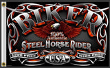 STEEL HORSE RIDER DELUXE 3' X 5' BIKER FLAG (Sold by the piece)