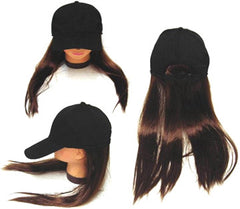 BASEBALL HAT WITH LONG BROWN HAIR (Sold by the piece)