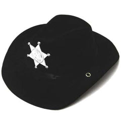 CHILDRENS BLACK FELT SHERIFF COWBOY HAT WITH BADGE (Sold by the piece)
