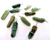 GREEN AVENTURINE WIRE WRAPPED  CUT STONE PENDANTS ( sold by the piece, dozen or necklace)