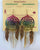 3 INCH METAL DREAM CATCHER RAINBOW DANGLE EARRINGS WITH GOLD FEATHERS (SOLD BY THE PAIR)