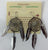 3INCH METAL DREAM CATCHER SILVER DANGLE EARRINGS WITH FEATHERS (SOLD BY THE PAIR)