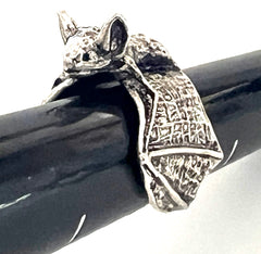 SMALL SILVER ADJUSTABLE METAL FLYING BAT BIKER RING ( sold by the piece or dozen)