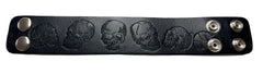 THICK ENGRAVED SKULL BLACK LEATHER CUFF BRACELET(sold by the piece)