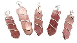 ROSE QUARTZ COIL WRAPPED  STONE PENDANT (sold by the piece or on chain)