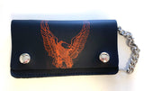 RED EAGLE WINGS UP 6 INCH BIKER / TRUCKER LEATHER WALLET WITH CHAIN (Sold by the piece) * RED OR WHITE, PICK COLOR)