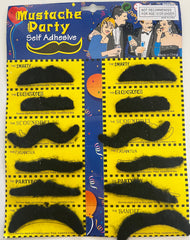 BLACK ASSORTED PLAY MUSTACHES (Sold by the CARD OF 12)