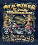 VINTAGE OLD BIKES & GOOD WHISKEY BIKER BLACK SHORT SLEEVE TEE-SHIRT (Sold by the piece)
