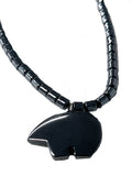 BEAR SHAPE CARVED BLACK HEMATITE STONE NECKLACE WITH PENDANT (Sold by the piece)
