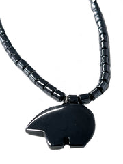 BEAR SHAPE CARVED BLACK HEMATITE STONE NECKLACE WITH PENDANT (Sold by the piece)