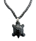 TURTLE SHAPE CARVED BLACK HEMATITE STONE NECKLACE WITH PENDANT (Sold by the piece)