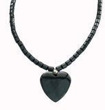 HEART SHAPE CARVED BLACK HEMATITE STONE NECKLACE WITH PENDANT (Sold by the piece)