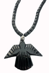 PHOENIX BIRD SHAPE CARVED BLACK HEMATITE STONE NECKLACE WITH PENDANT (Sold by the piece)