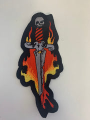 FTW FLAMING SKULL DAGGER EMBROIDERED PATCH (sold by the piece or dozen)
