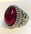 Ruby red stone engraved  metal biker ring (sold by the piece)