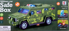 MILITARY VEHICLE  MONEY SAFE BOX BUMP & GO, MUSIC, LIGHT UP ( sold by the piece)
