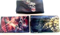 ASSORTED SKULL STYLE BLACK TOBACCO POUCH (sold by the piece)