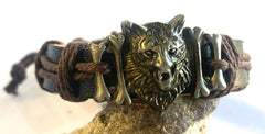 WOLF HEAD LEATHER BRACELET (Sold by the PIECE OR dozen)