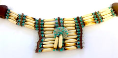 TURQUOISE SMALL INDIAN STYLE BUFFALO BONE BREAST CHEST PLATE WITH DREAMCATCHER( sold by the piece)
