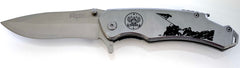 SILVER IWO JIMA MARINES STAINLESS STEEL 8 INCH FOLDING KNIFE ( sold by the piece )