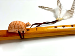Handmade Carved Wooden Turtle Flute With Feathers  (Sold by the piece)