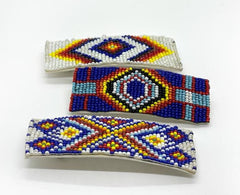 SEED BEAD & LEATHER HAIR BARRETTE ( sold by the piece)