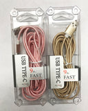 PREMIUM  9 FOOT TYPE C  CLOTH LIGHTNING CABLE W CLEAR CASE (sold by the piece )