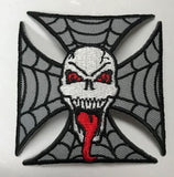 WEBBED IRON CROSS WITH SKULL W TONGUE 3 INCH PATCH (Sold by the piece OR dozen ) *-CLOSEOUT AS LOW AS 50 CENTS EA