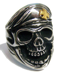 SKULL WITH IRON CROSS BERET HAT STAINLESS STEEL BIKER RING ( sold by the piece )
