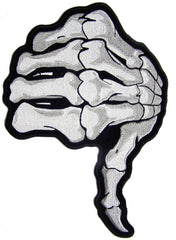 JUMBO SKELETON BONES HAND THUMBS DOWN  EMBROIDERED PATCH 11 INCH (Sold by the piece)