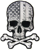 JUMBO SKULL X BONES USA FLAG B & W  EMBROIDERED PATCH 10 INCH (Sold by the piece)