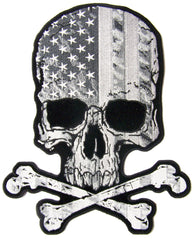 SKULL X BONES USA FLAG B & W  EMBROIDERED PATCH 4 INCH (Sold by the piece)