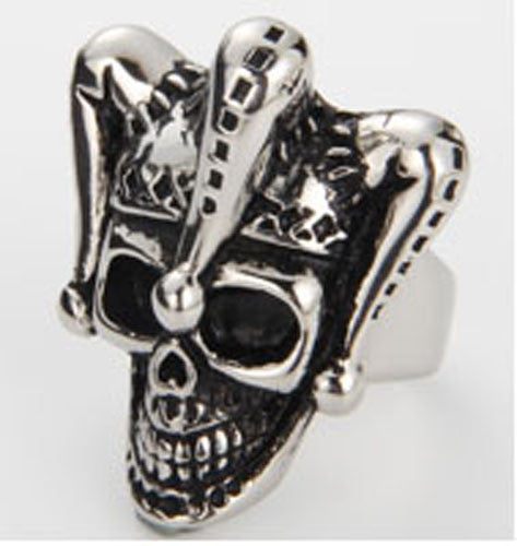 JESTER CLOWN SKULL HEAD & HAT STAINLESS STEEL BIKER RING ( sold by the ...