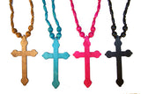 LARGE 5 INCH CROSS WOODEN NECKLACE ( sold by the PIECE OR dozen ) *- CLOSEOUT NOW ONLY $ 1 EACH