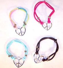 HEART PEACE SIGN ROPE BRACELETS (Sold by the PIECE OR dozen) *- CLOSEOUT AS LOW AS 50 CENTS EA