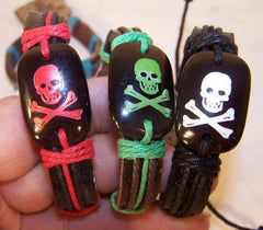 SKULL X BONE LEATHER BRACELETS (Sold by the PIECE OR dozen) CLOSEOUT AS LOW AS 75 CENTS EA