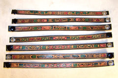 LEATHER PAINTED AZTEC SNAP ON BRACELETS  (Sold by the dozen) *- CLOSEOUT 50 CENTS EA