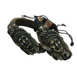 CARVED NATIVE MAN WITH WOLF  LEATHER BRACELET (Sold by the PIECE OR dozen)
