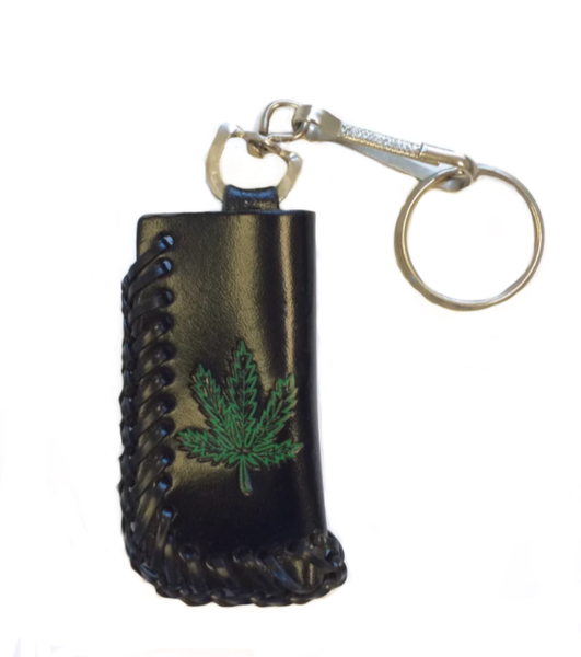 GENUINE LEATHER MARIJUANA LEAF LIGHTER HOLDER KEYCHAIN (sold by the pi Novelties Company