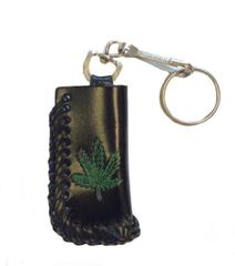 GENUINE LEATHER MARIJUANA LEAF LIGHTER HOLDER KEYCHAIN (sold by the piece)