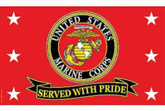 MARINES SERVED WITH PRIDE 3' X 5' usmc military FLAG (Sold by the piece)