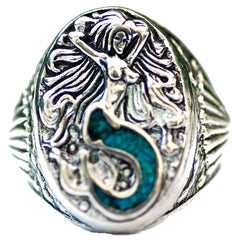 INLAYED MERMAID BIKER RING (Sold by the piece)