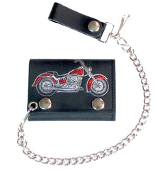 MOTORCYCLE HOGG BIKE TRIFOLD LEATHER WALLETS WITH CHAIN (Sold by the piece)