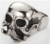 SKULL HEAD WITH MUSTACHE STAINLESS STEEL BIKER RING ( sold by the piece )