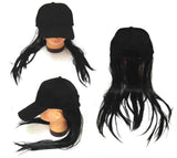 BASEBALL HAT WITH LONG BLACK HAIR (Sold by the piece)