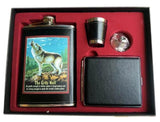 HOWLING WOLF FLASK SET W CIGARETTE CASE (Sold by the piece)