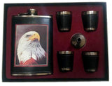 EAGLE HEAD FLASK SET W 4 SHOT GLASSES  (Sold by the piece)